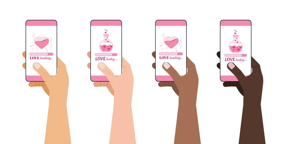 Love countdown bar on smartphone screen in hand set. Stock Illustration