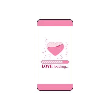 Love countdown loading bar with heart and fizzing air bubbles on smartphone Stock Illustration