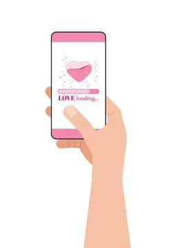 Love countdown loading bar with heart and fizzing air bubbles on smartphone Stock Illustration
