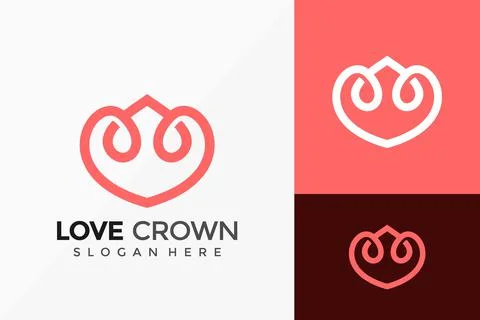 Love Crown Logo Design. Creative Idea logos designs Vector illustration templ Illustrazione stock