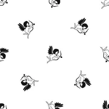 Love Cupid pattern seamless black Stock Illustration