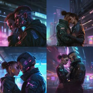 Love in cyberpunk Stock Illustration