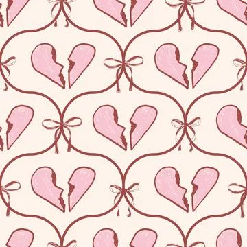 Love damask seamless pattern. Girly pencil endless background. Bow and broken Stock Illustration
