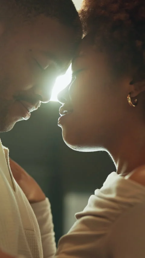 Love, dance and smile with black couple in home for support, romantic connection Stock Footage 340779780