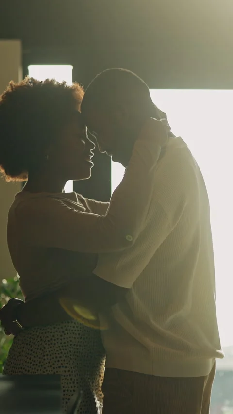 Love, dance and talk with black couple in home for support, romantic connection Stock Footage 340780667