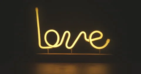 Love Design Neon Text Light Flashing Valentine Sign on Black Background. Text Stock-Footage 150061982