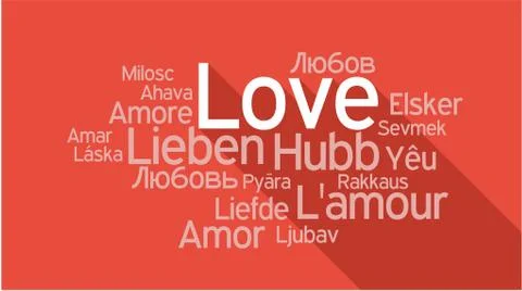 LOVE in different languages, word tag cloud Illustrazione stock