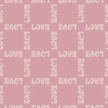 Love. Doodle hand drawing seamless pattern on pink background . White and black Stock Illustration