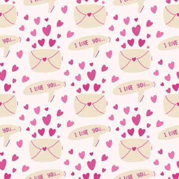 Love doodle pink seamless pattern. I love you Stock Illustration