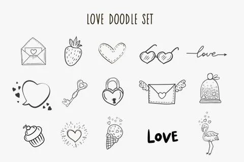 Love doodle set. Vector Doodle freehand drawings. Love illustrations. Stock Illustration