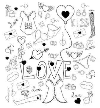 Love doodle. Set of vector illustrations about Love and Valentines Day. Hearts Stock Illustration
