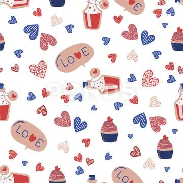 LOVE DRINK Valentine's Day Seamless Pattern Stock Illustration