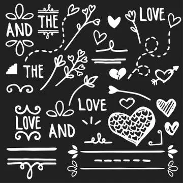 Love elements, black arrows and hearts, vector Stock Illustration