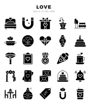 Love elements. Glyph web icon set. Simple vector illustration. Stock Illustration