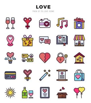 Love elements. Lineal Color web icon set. Simple vector illustration. Stock Illustration