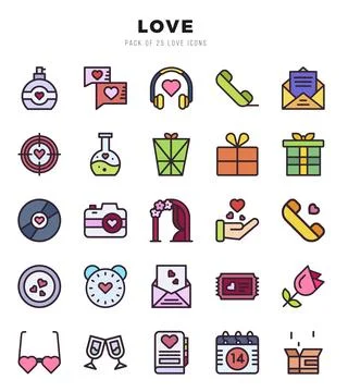 Love elements. Lineal Color web icon set. Simple vector illustration. Stock Illustration