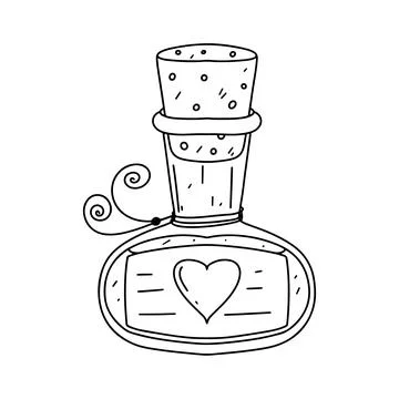 Love elixir in cute bottle in hand drawn doodle style. Happy Valentines Day.. Stock Illustration