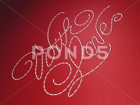 With love embroidery words on red Stock Illustration
