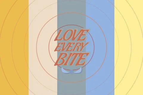 LOVE EVERY BITE lettering design with color offset glyph style, circular orbit l Stock-Illustration