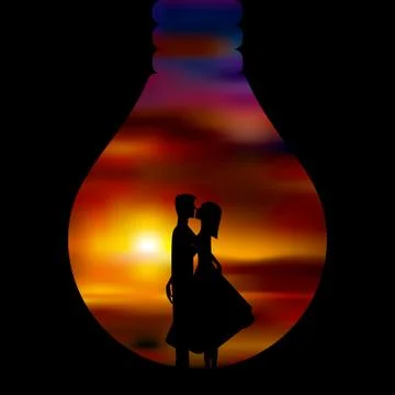 Love expression, couple hugging in light bulb shape. Stock Illustration