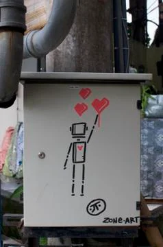 In love falling robot graffiti Stock Photos
