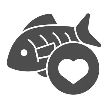 Love fishing solid icon. Fish and heart vector illustration isolated on white Stock Illustration