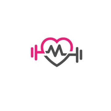 Love fit with pulse logo vector, letter M Stock Illustration