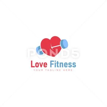 I love gym logo icon, fitness center, dumbell and heart. health care  concept. Stock vector illustration isolated on white background. Stock  Vector