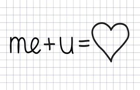 Love formula. Me plus u equals heart. Illustrazione stock