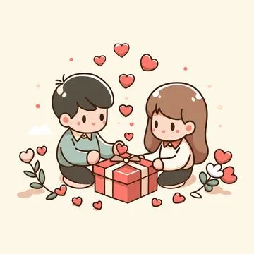 Love in Full Bloom: Vector Illustration of a Cute Valentine's Day Couple Stock Illustration