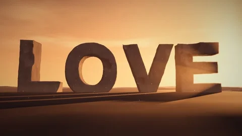 Love Giant Eroded Stone Letters Standing in a Desert at Sunset with Volumetric Stock Footage 341854196