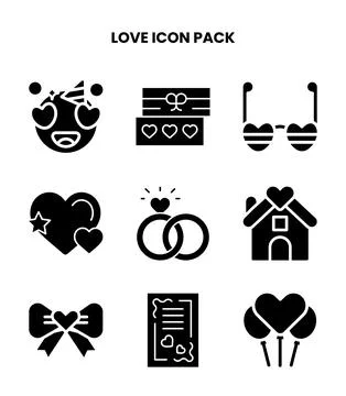 Love Glyph Bundle Icons Pack Stock Illustration