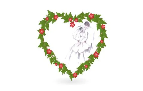 Love of green leaf frames and cherry blossom flower. Heart of flower Stock Illustration