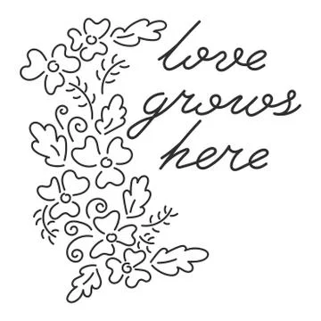 Love grows here. Calligraphy poster graphic design element. Hand written vector Stock Illustration