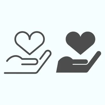 Love in hand line and solid icon. Heart in a hand vector illustration isolated Stock Illustration