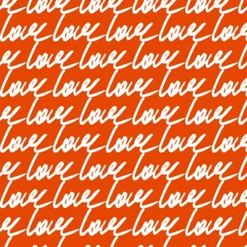 Love handwritten pattern on orange background Stock Illustration