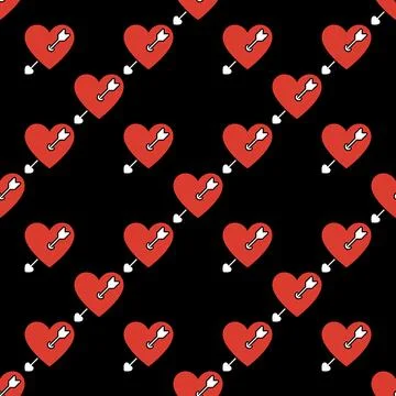 Love Heart with arrow vector seamless pattern - romantic passion and emotio.. Illustrazione stock