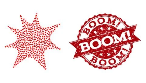 Love Heart Composition of Boom Splash Icon and Grunge Seal Stock Illustration