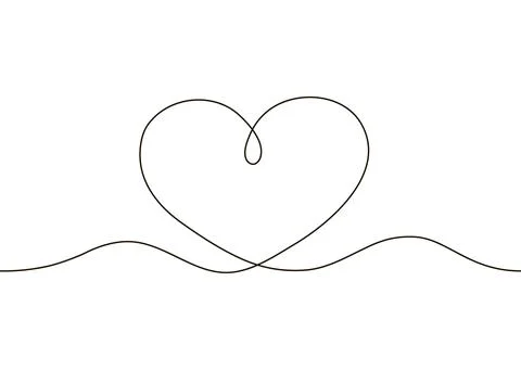 Love heart. Continuous editable black line drawing of heart, illustration of Stock Illustration