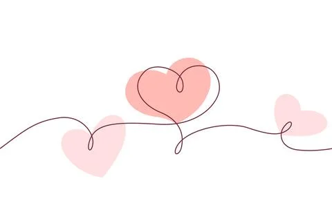 Love heart continuous line drawing whith red pink shape Stock Illustration