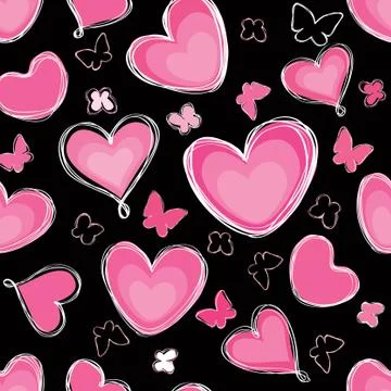 Love heart doodle seamless pattern Valentine day holiday tile ornament Stock Illustration