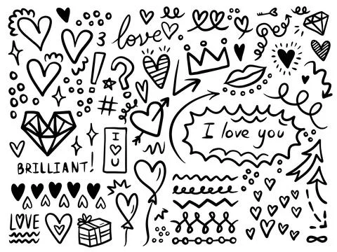 Love heart doodle theme. Simple lines elements Stock Illustration