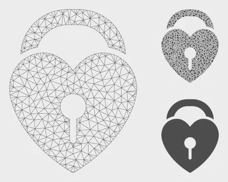 Love Heart Lock Vector Mesh 2D Model and Triangle Mosaic Icon Illustrazione stock