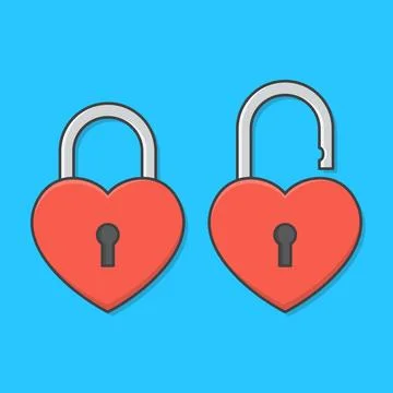 Love Heart Padlock Vector Icon Illustration. Red Heart Flat Icon Stock Illustration