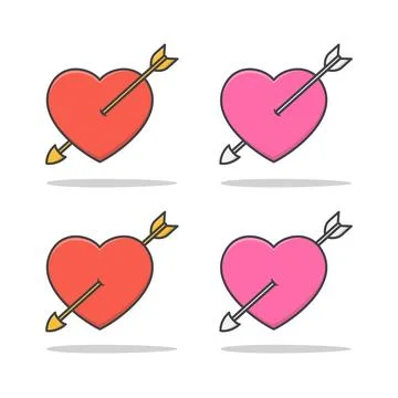 Love Heart Pierced By An Arrow Vector Icon Illustration. Red Heart Flat Icon Ilustración de archivo