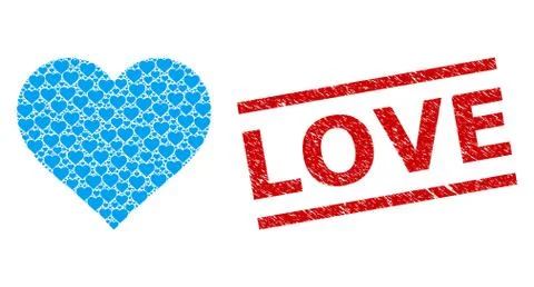 Love Heart Recursive Composition of Love Heart Items and Scratched Love Seal Illustrazione stock