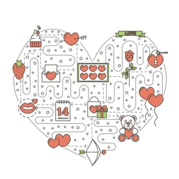 Love heart shaped vector flat line art illustration Stock Illustration