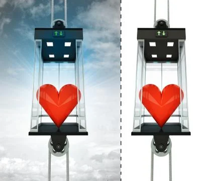 Love heart in sky elevator concept also isolated one illustration Stock Illustration