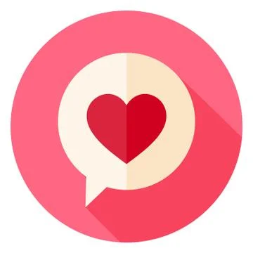 Love Heart Speech Bubble Circle Icon with long Shadow Stock Illustration