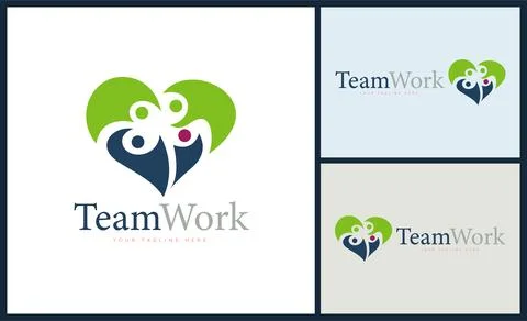 Love heart team work connection logo design template Stock Illustration